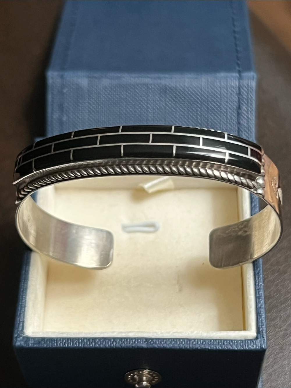 Navajo Sterling Silver Black Onyx  inlay Cuff Bracelet
